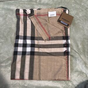 NWT Burberry Check Wool-Silk Scarf